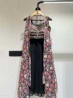 Black Pure Georgette Readymade Sharara Choli